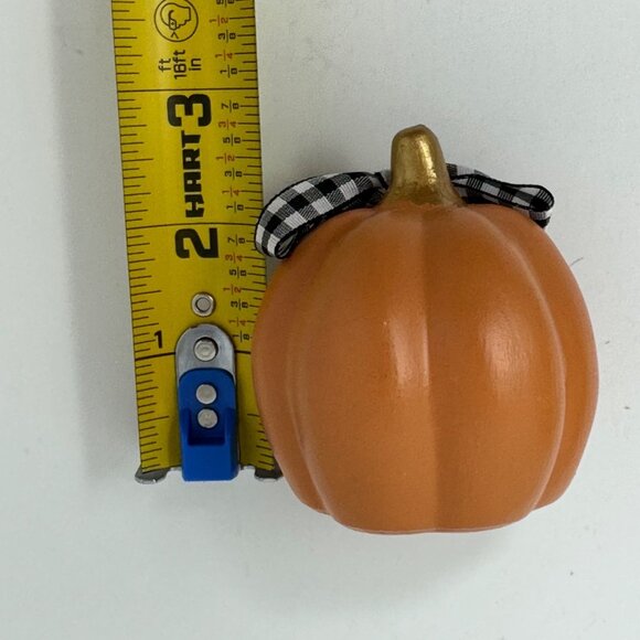 Fall Mini Pumpkins Set Orange Gray Teal with Gingham Bow Farmhouse Tiered Tray - Picture 8 of 11